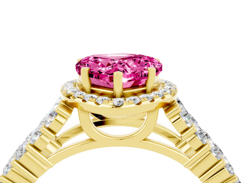 Yellow gold Heart Cut Halo Pavé Diamond Engagement Ring with Split Shank and Four-Prong Setting_4