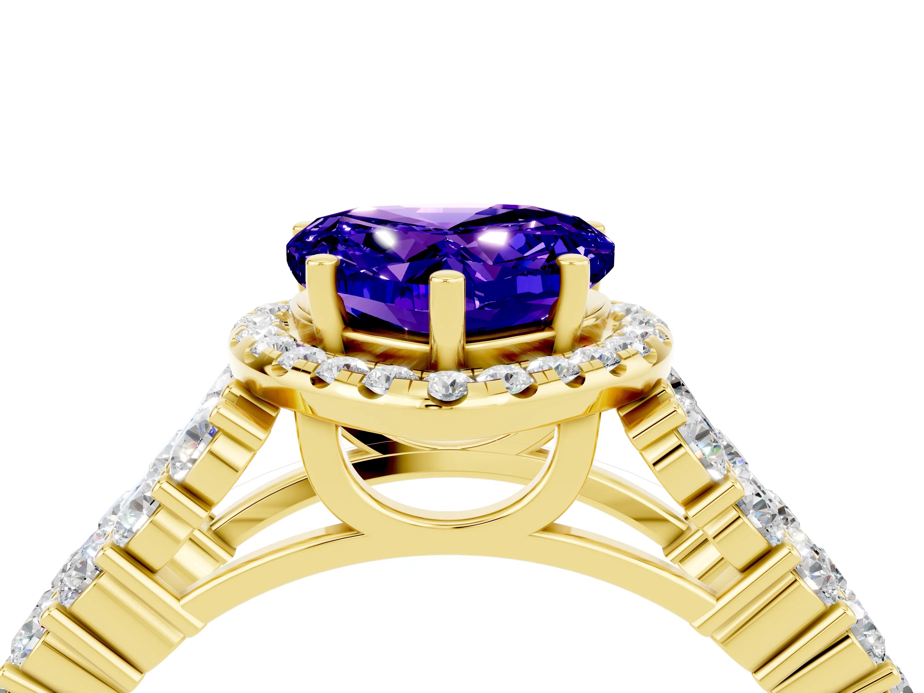 Yellow gold Heart Cut Halo Pavé Diamond Engagement Ring with Split Shank and Four-Prong Setting_4