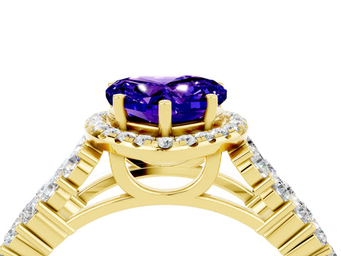 Yellow gold Heart Cut Halo Pavé Diamond Engagement Ring with Split Shank and Four-Prong Setting_4