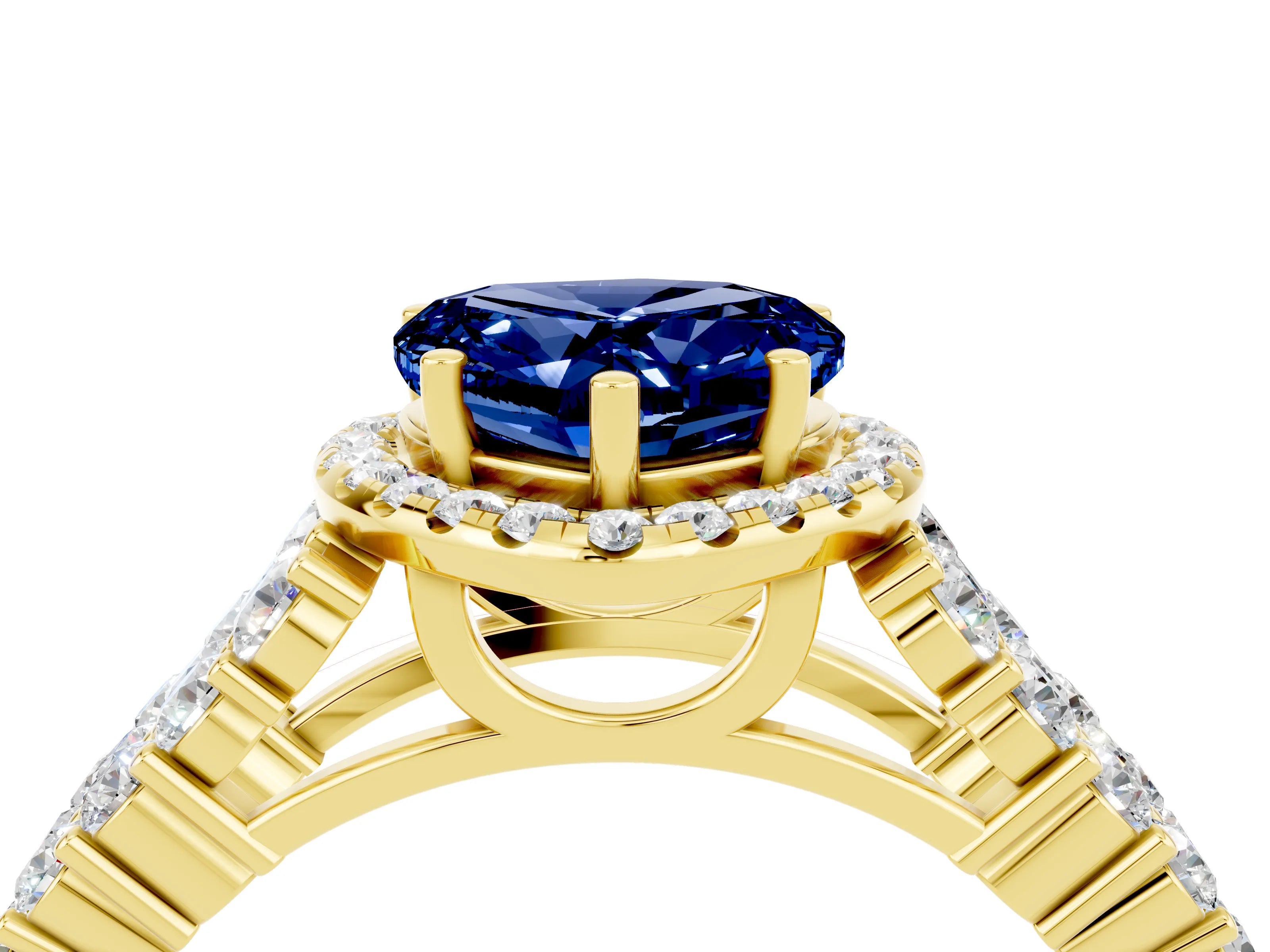 Yellow gold Heart Cut Halo Pavé Diamond Engagement Ring with Split Shank and Four-Prong Setting_4