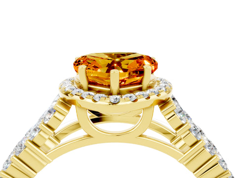 Yellow gold Heart Cut Halo Pavé Diamond Engagement Ring with Split Shank and Four-Prong Setting_4