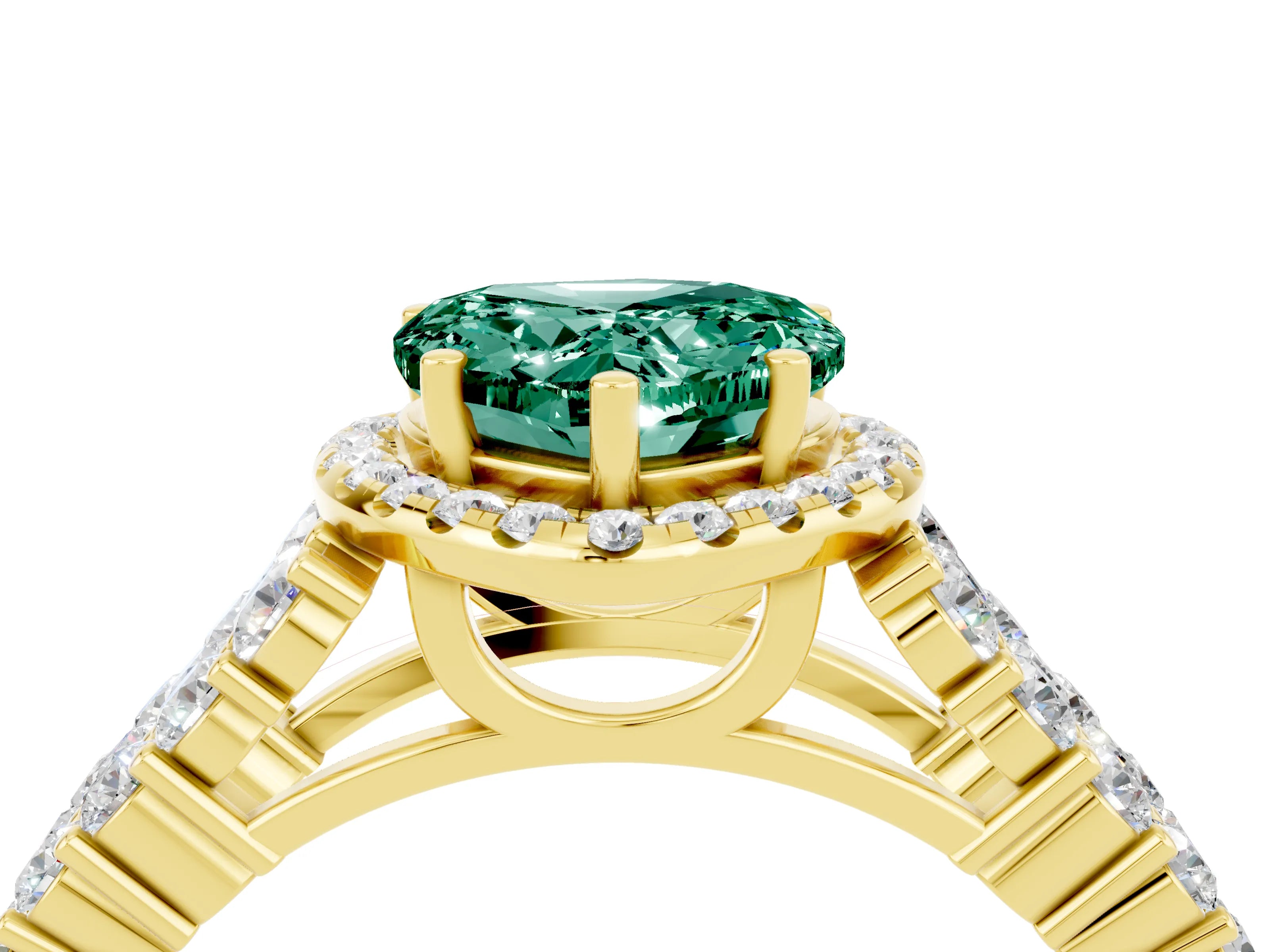Yellow gold Heart Cut Halo Pavé Diamond Engagement Ring with Split Shank and Four-Prong Setting_4