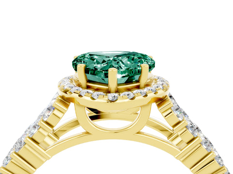 Yellow gold Heart Cut Halo Pavé Diamond Engagement Ring with Split Shank and Four-Prong Setting_4