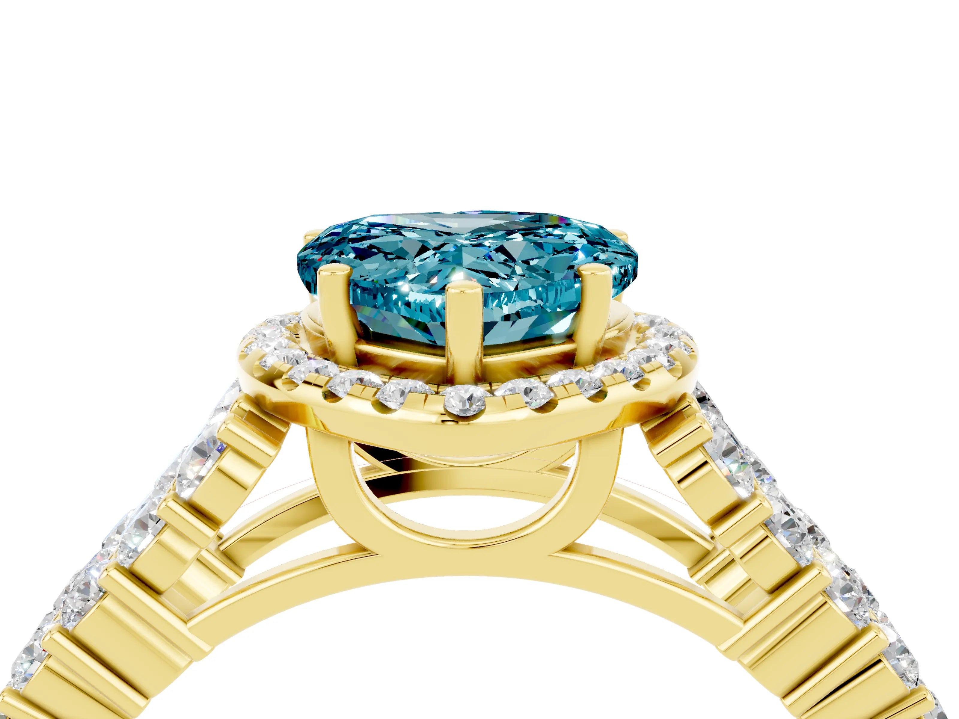 Yellow gold Heart Cut Halo Pavé Diamond Engagement Ring with Split Shank and Four-Prong Setting_4