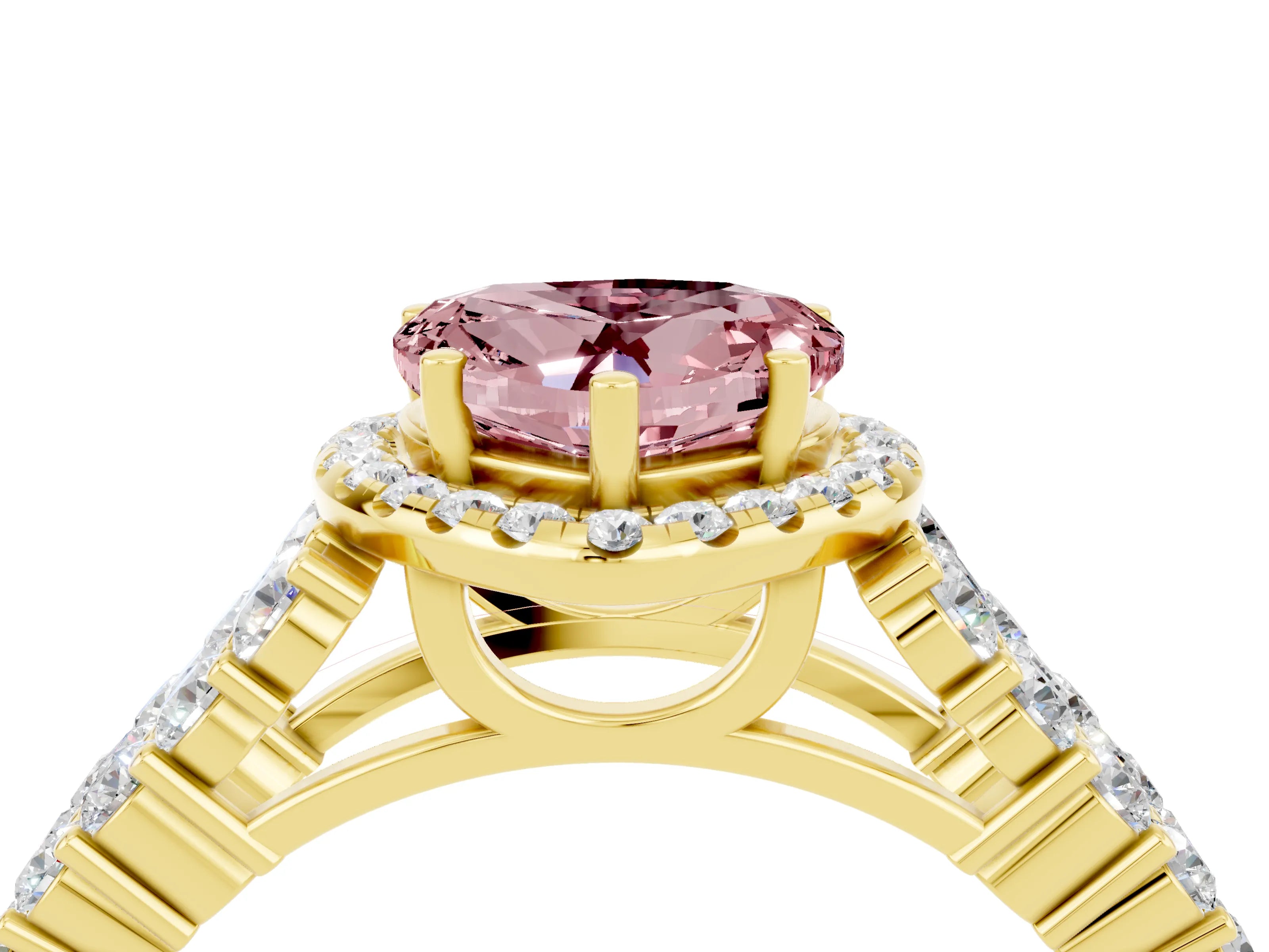 Yellow gold Heart Cut Halo Pavé Diamond Engagement Ring with Split Shank and Four-Prong Setting_4