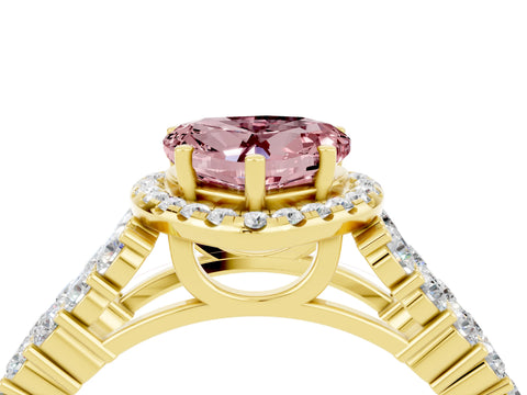 Yellow gold Heart Cut Halo Pavé Diamond Engagement Ring with Split Shank and Four-Prong Setting_4