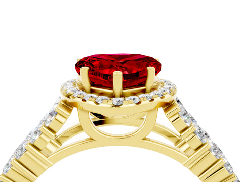 Yellow gold Heart Cut Halo Pavé Diamond Engagement Ring with Split Shank and Four-Prong Setting_4