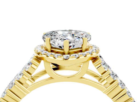 Yellow gold Heart Cut Halo Pavé Diamond Engagement Ring with Split Shank and Four-Prong Setting_4