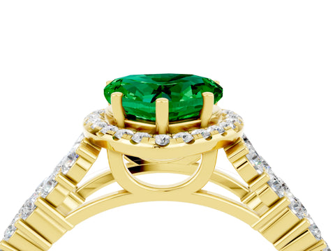 Yellow gold Heart Cut Halo Pavé Diamond Engagement Ring with Split Shank and Four-Prong Setting_4