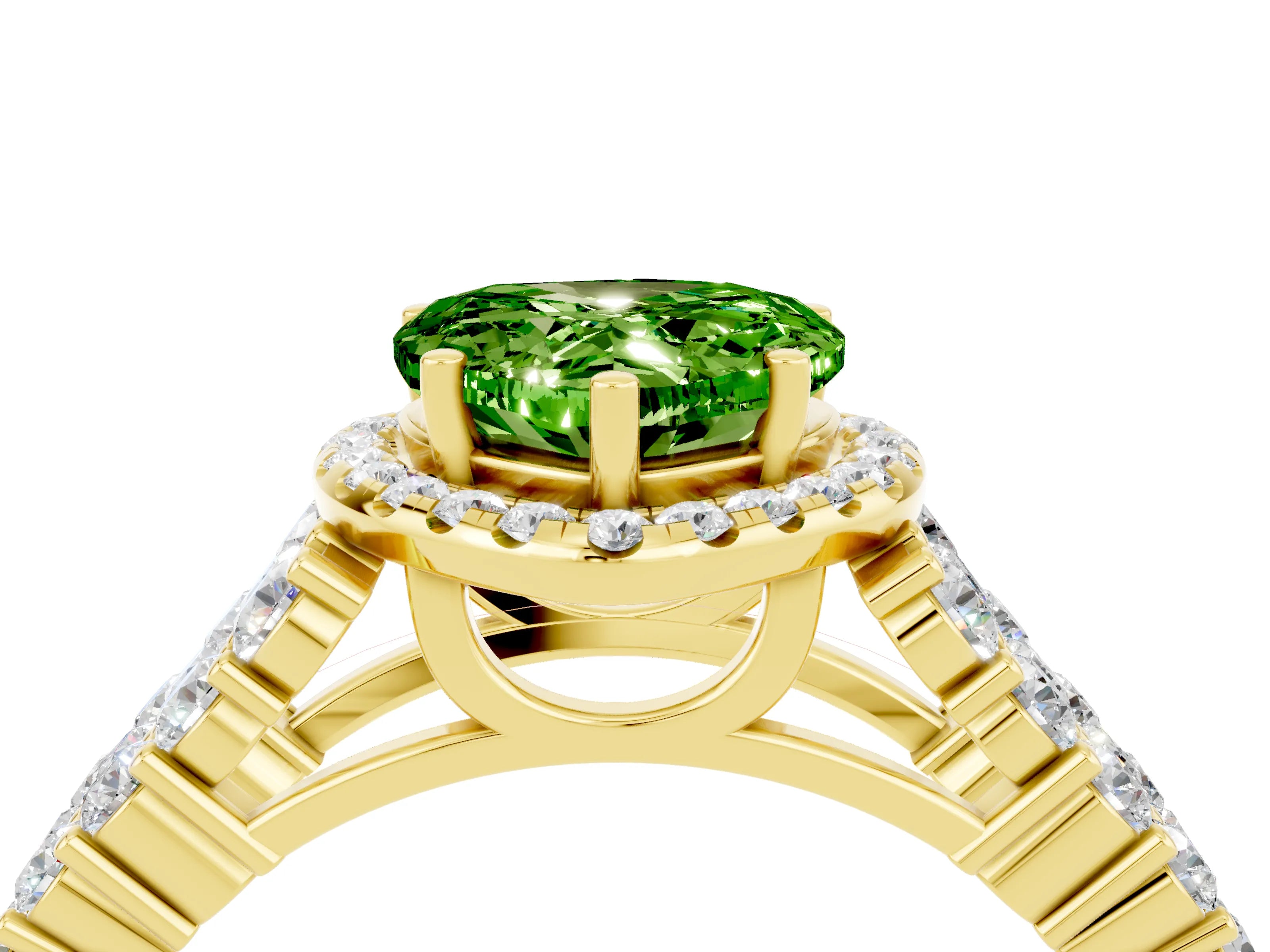 Yellow gold Heart Cut Halo Pavé Diamond Engagement Ring with Split Shank and Four-Prong Setting_4