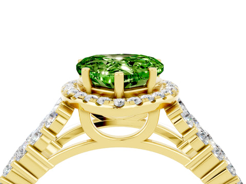 Yellow gold Heart Cut Halo Pavé Diamond Engagement Ring with Split Shank and Four-Prong Setting_4