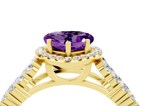 Yellow gold Heart Cut Halo Pavé Diamond Engagement Ring with Split Shank and Four-Prong Setting_4