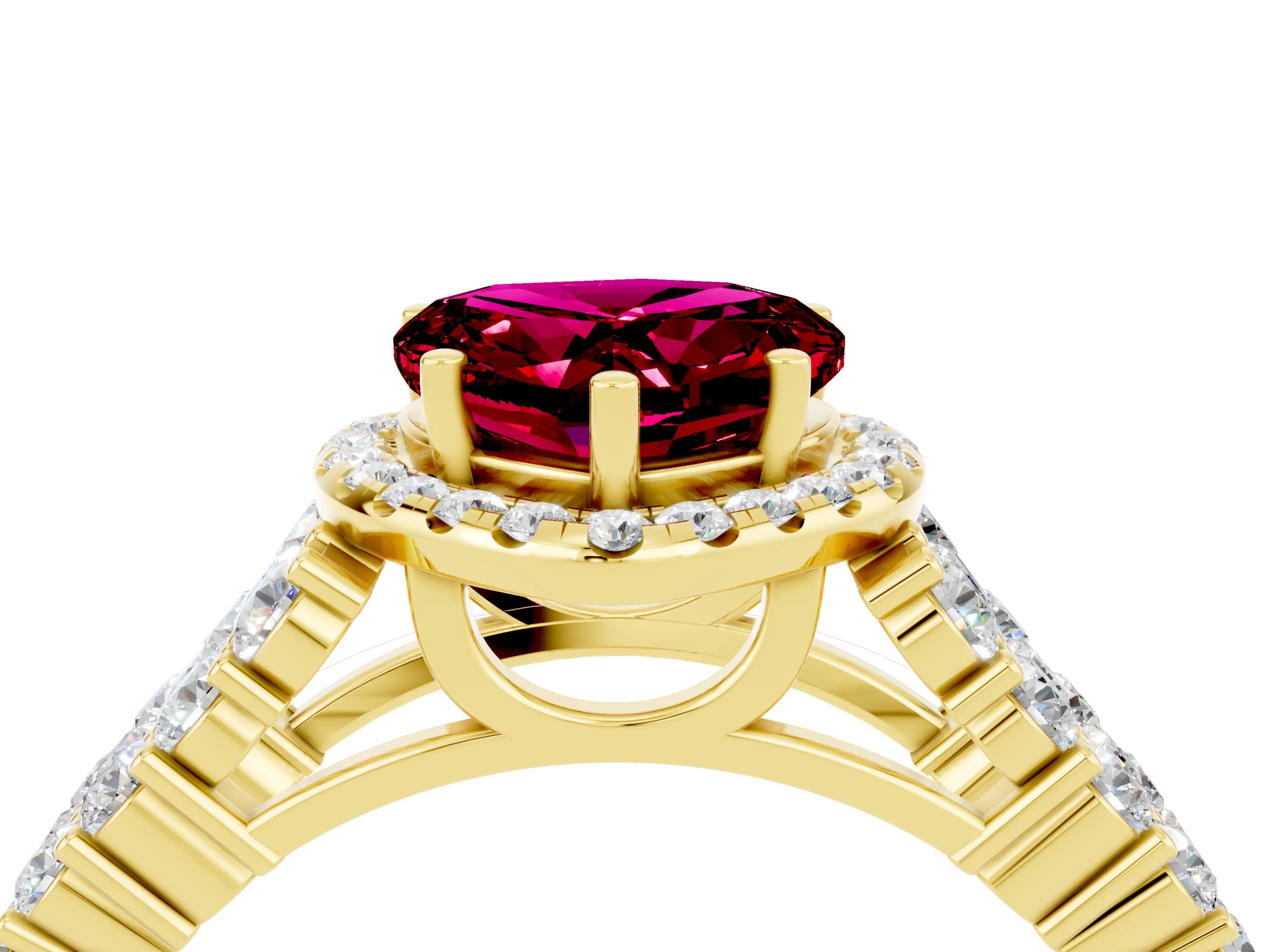 Yellow gold Heart Cut Halo Pavé Diamond Engagement Ring with Split Shank and Four-Prong Setting_4