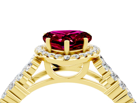 Yellow gold Heart Cut Halo Pavé Diamond Engagement Ring with Split Shank and Four-Prong Setting_4
