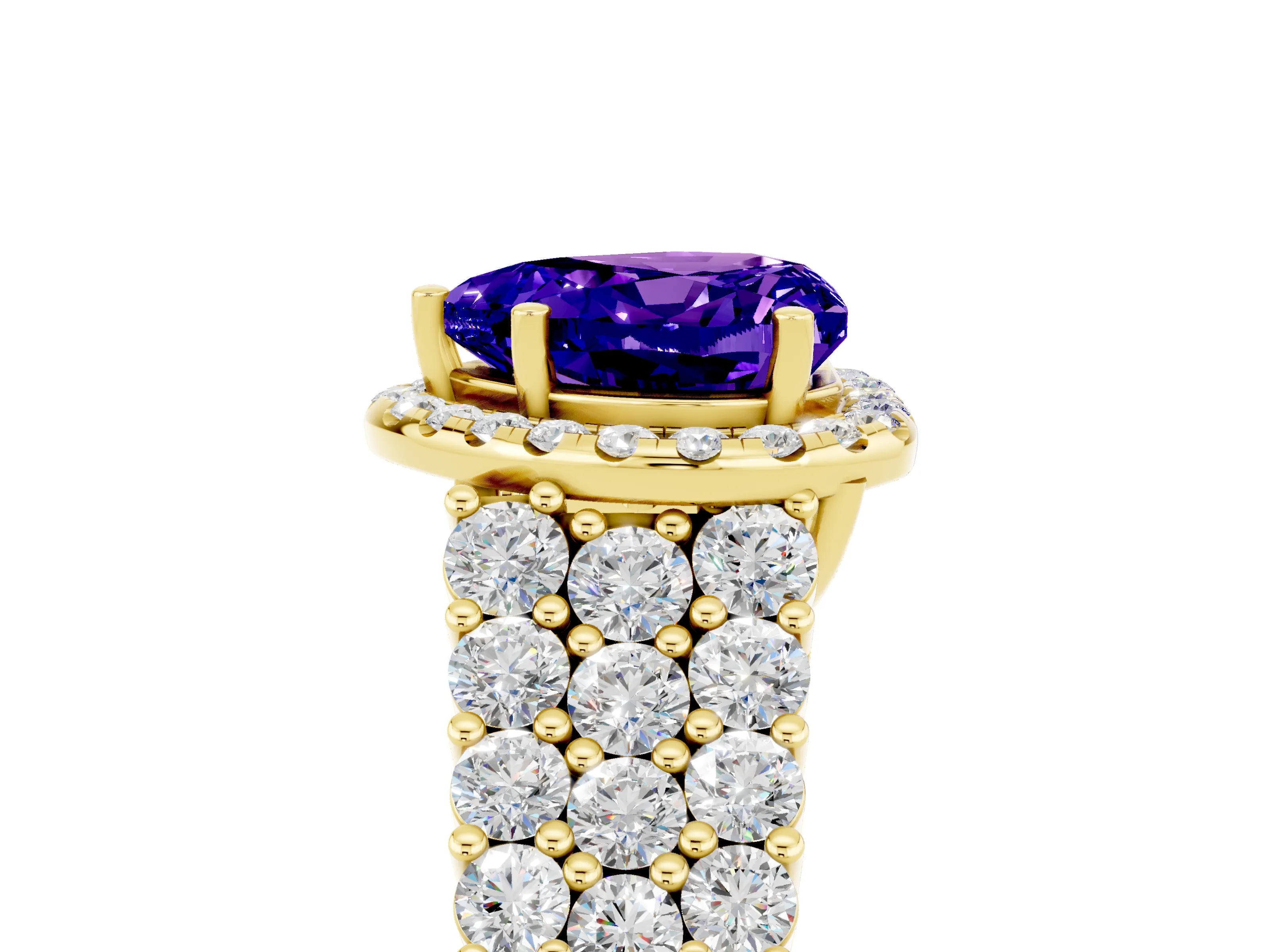 Yellow gold Heart Cut Halo Pavé Diamond Engagement Ring with Split Shank and Four-Prong Setting_5