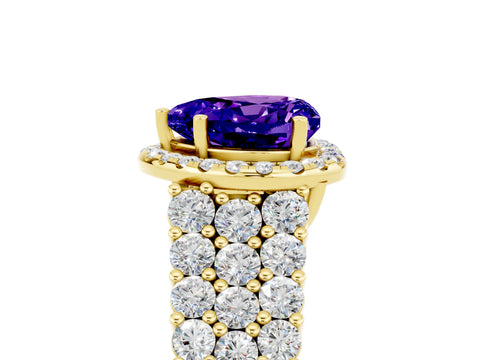Yellow gold Heart Cut Halo Pavé Diamond Engagement Ring with Split Shank and Four-Prong Setting_5