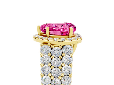 Yellow gold Heart Cut Halo Pavé Diamond Engagement Ring with Split Shank and Four-Prong Setting_5