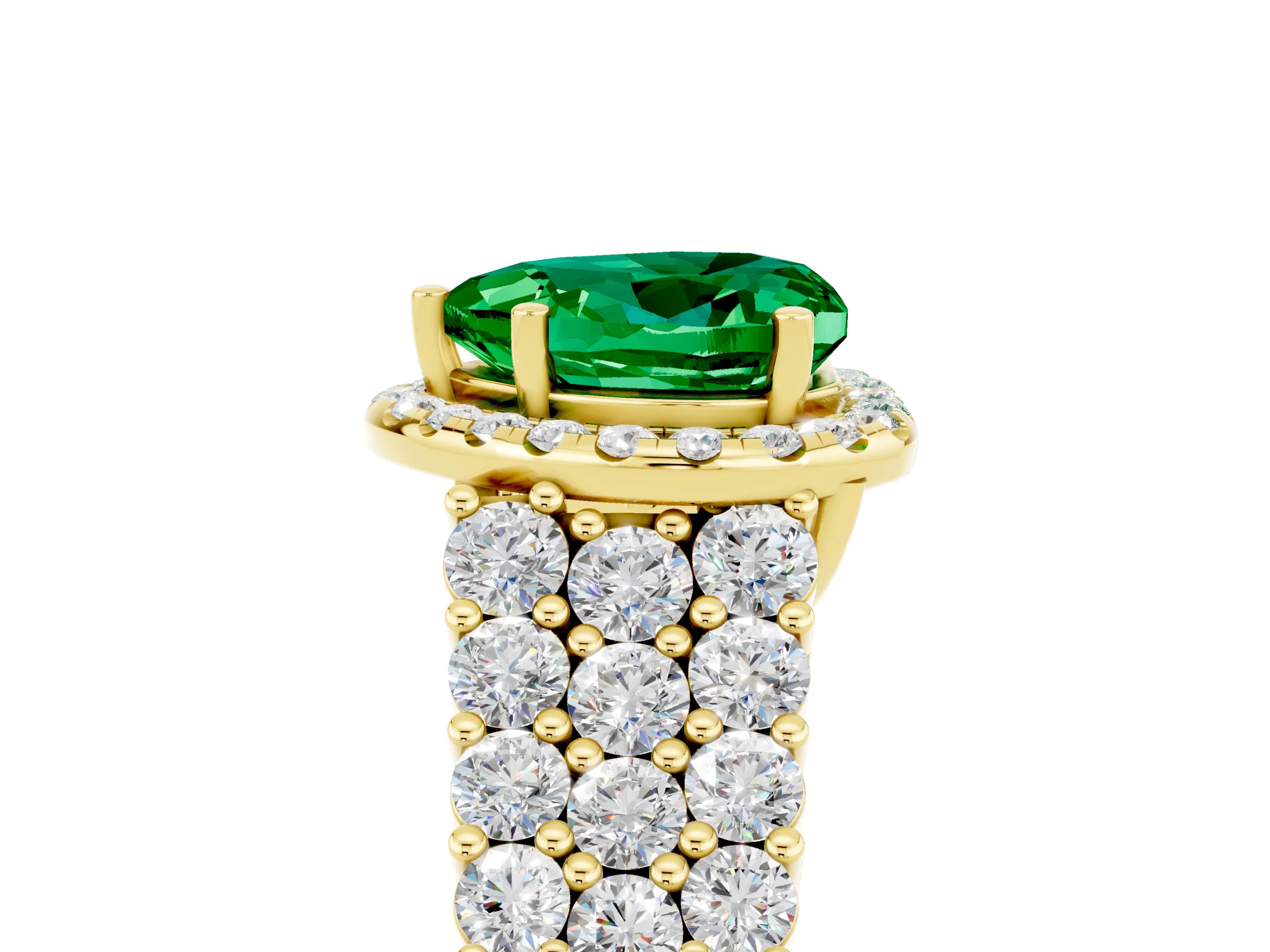 Yellow gold Heart Cut Halo Pavé Diamond Engagement Ring with Split Shank and Four-Prong Setting_5