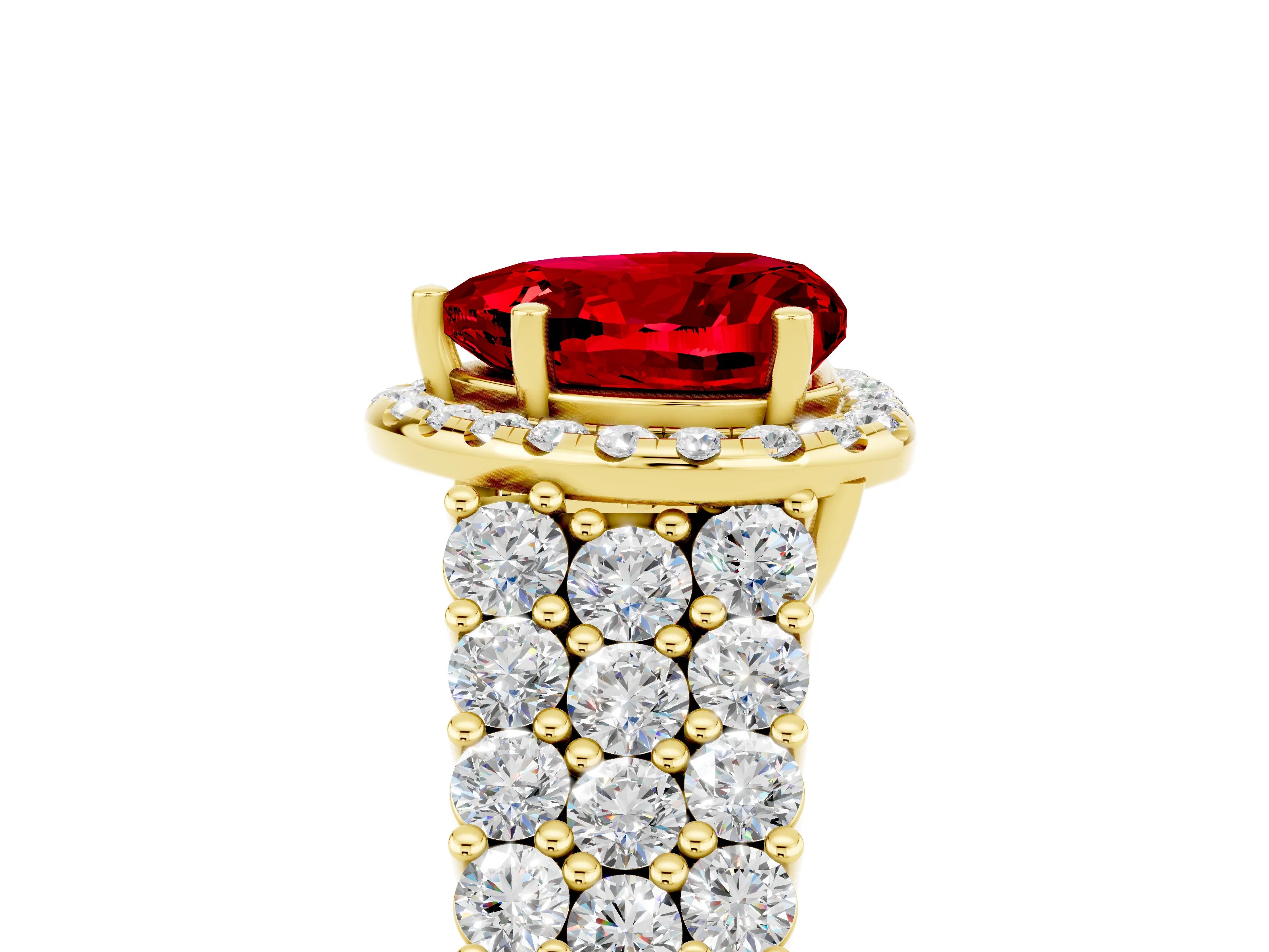 Yellow gold Heart Cut Halo Pavé Diamond Engagement Ring with Split Shank and Four-Prong Setting_5