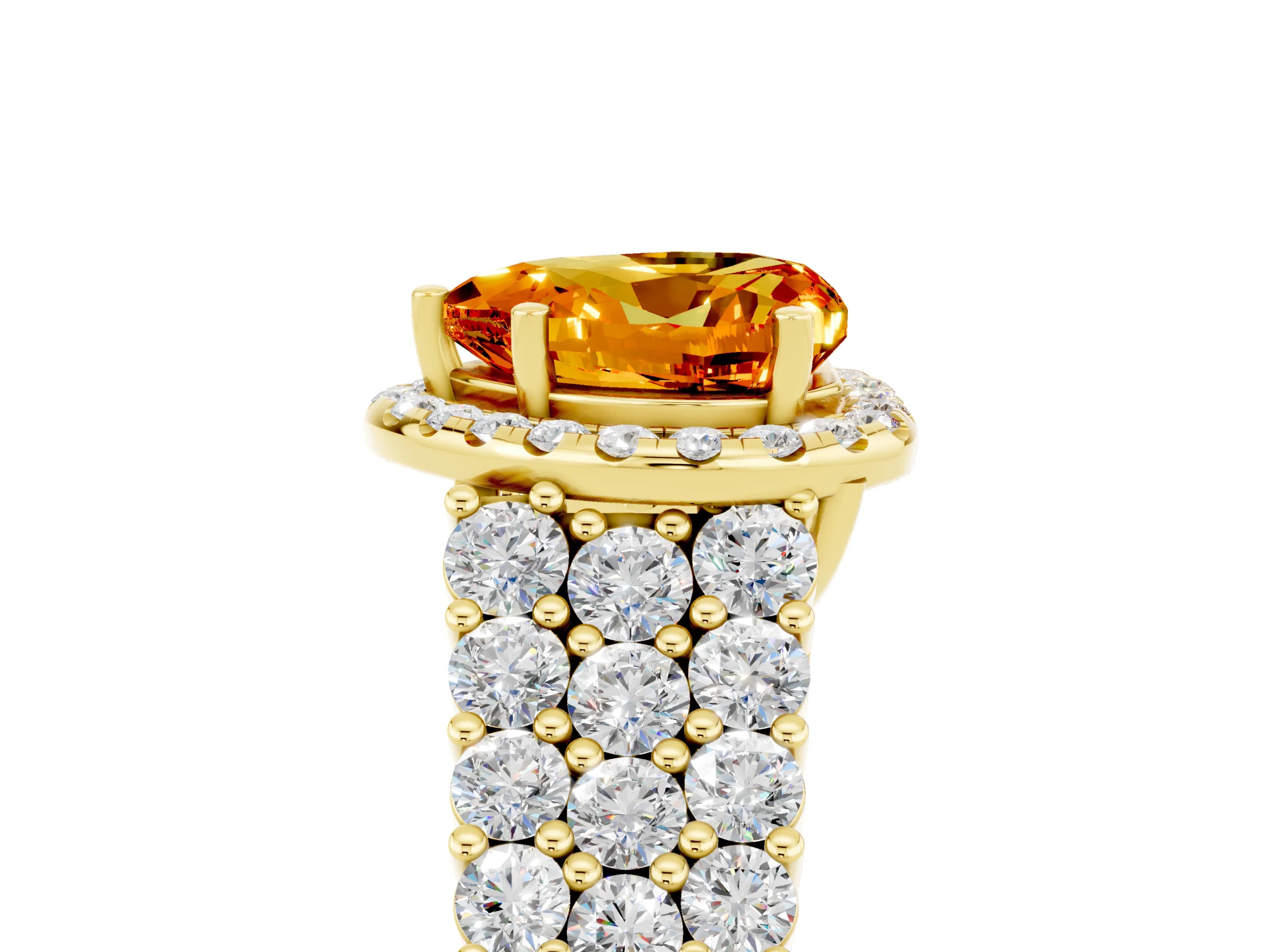 Yellow gold Heart Cut Halo Pavé Diamond Engagement Ring with Split Shank and Four-Prong Setting_5