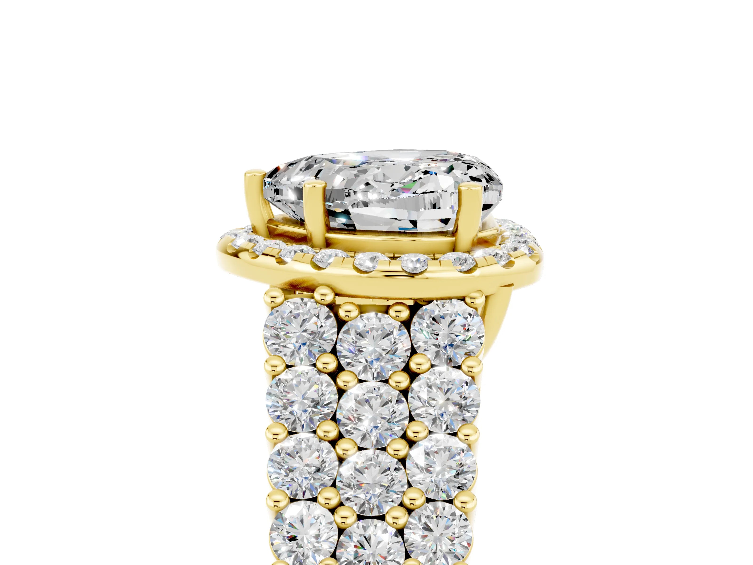 Yellow gold Heart Cut Halo Pavé Diamond Engagement Ring with Split Shank and Four-Prong Setting_5
