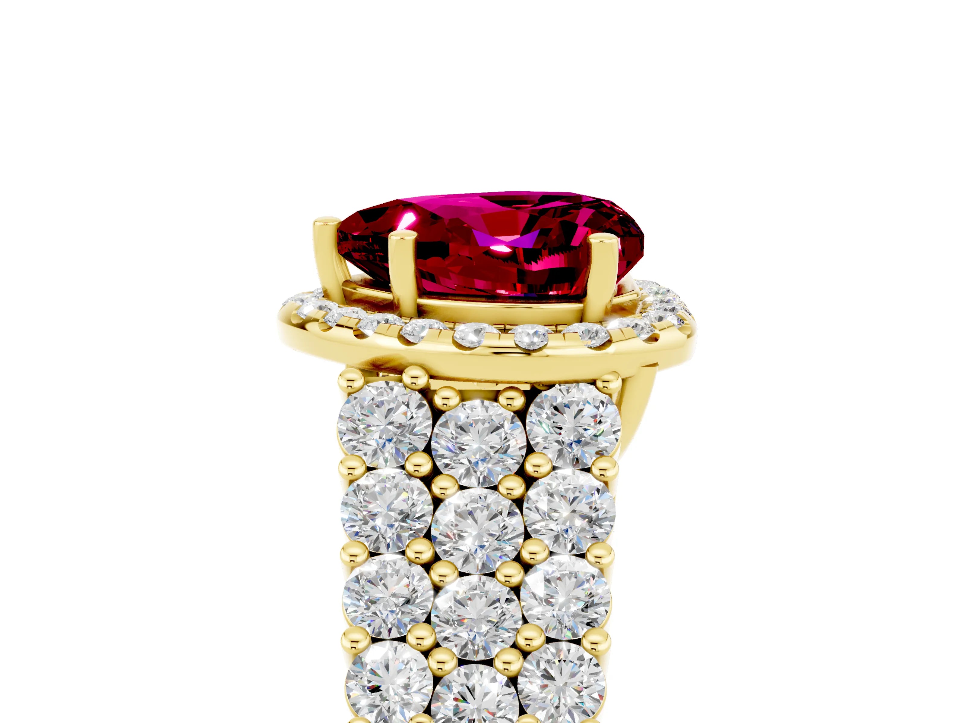 Yellow gold Heart Cut Halo Pavé Diamond Engagement Ring with Split Shank and Four-Prong Setting_5