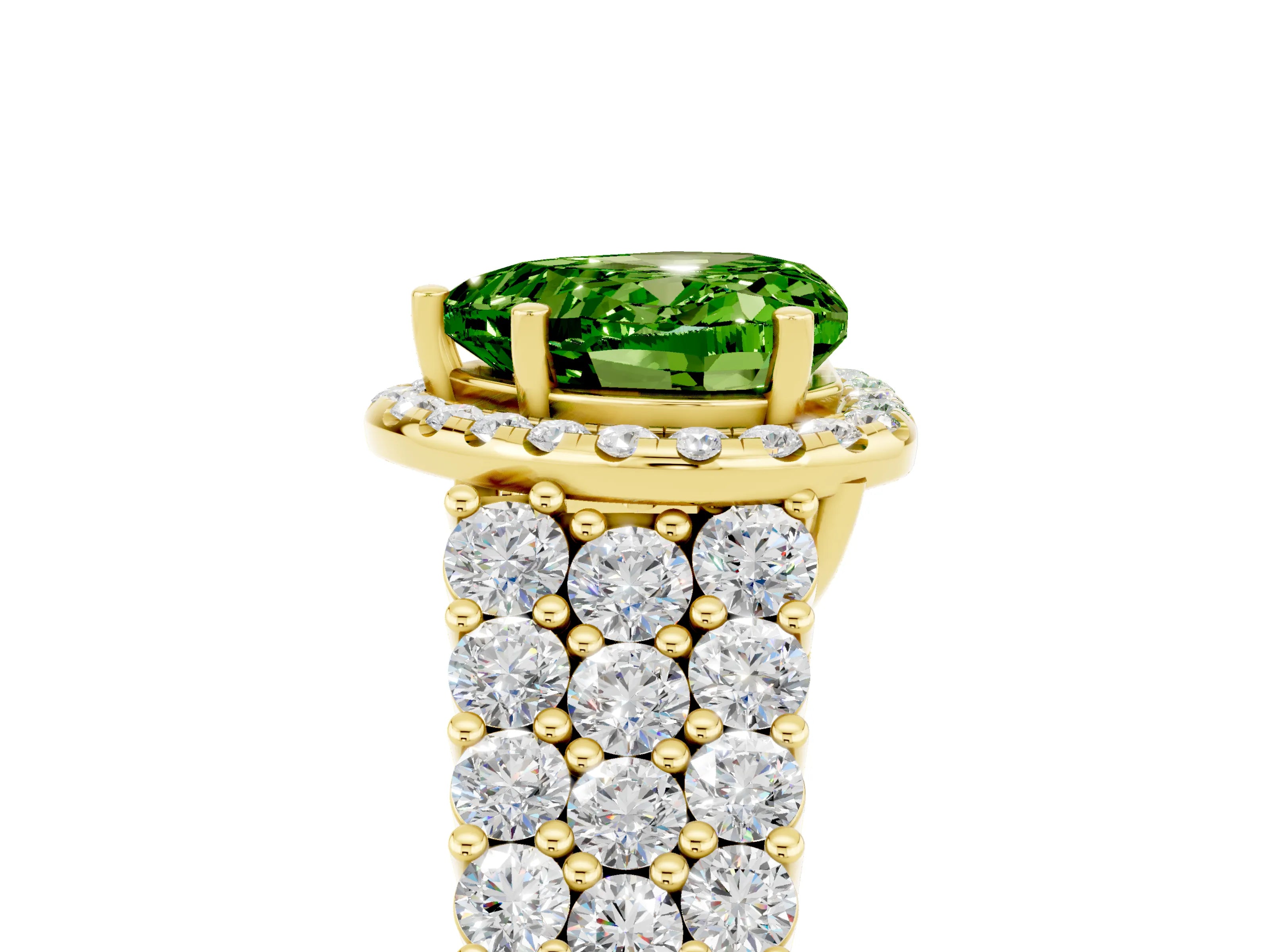 Yellow gold Heart Cut Halo Pavé Diamond Engagement Ring with Split Shank and Four-Prong Setting_5