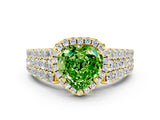 Yellow gold Heart Cut Halo Pavé Diamond Engagement Ring with Split Shank and Four-Prong Setting