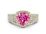 Yellow gold Heart Cut Halo Pavé Diamond Engagement Ring with Split Shank and Four-Prong Setting
