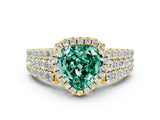Yellow gold Heart Cut Halo Pavé Diamond Engagement Ring with Split Shank and Four-Prong Setting