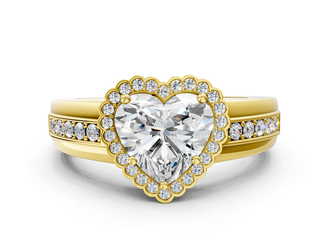 Yellow gold Heart Cut Halo Pave Band Four-Prong Ring_61