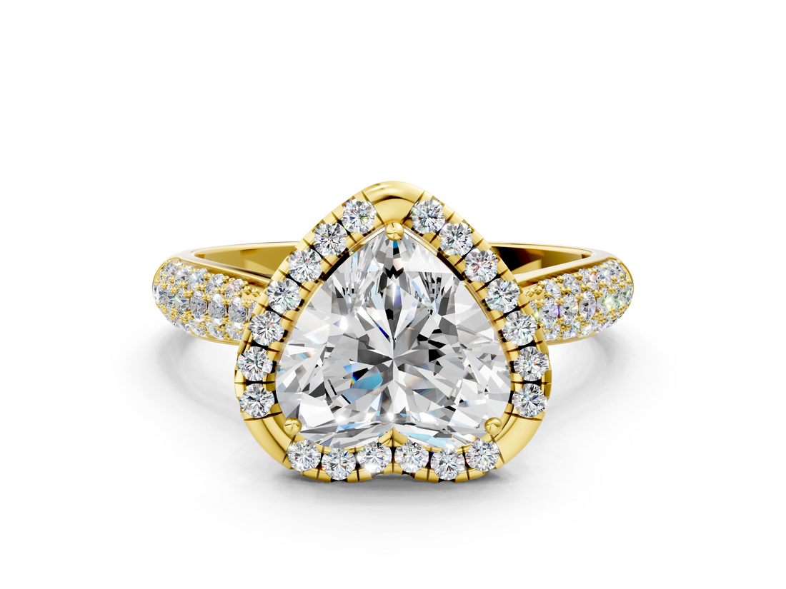 Yellow gold Heart Cut Halo Pave Band Four-Prong Setting Ring_20