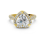 Yellow gold Heart Cut Halo Pave Band Four-Prong Setting Ring_20