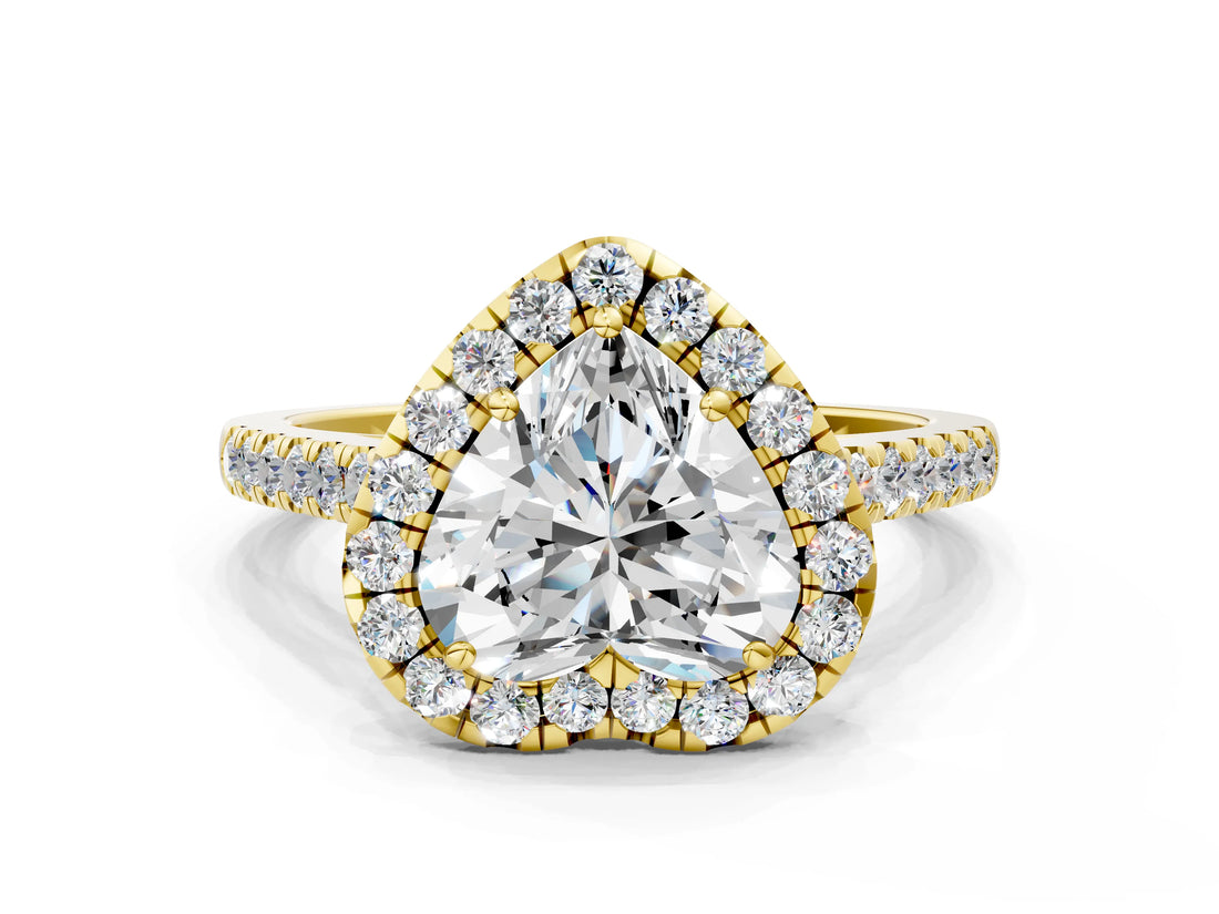 Yellow gold Heart Cut Halo Pave Diamond Engagement Ring with Four-Prong Setting_3