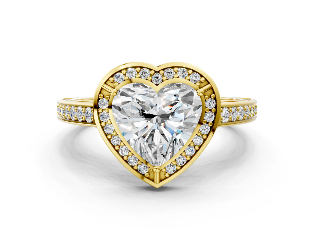 Yellow gold Heart Cut Halo Pave Split Shank Prong Setting Ring_32