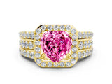 Yellow gold Heart Cut Halo Pink Sapphire Ring with Split Shank and Four-Prong Setting_24