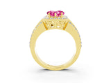 Yellow gold Heart Cut Halo Pink Sapphire Ring with Split Shank and Four-Prong Setting_27