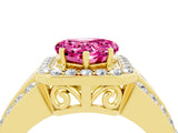 Yellow gold Heart Cut Halo Pink Sapphire Ring with Split Shank and Four-Prong Setting_28