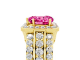 Yellow gold Heart Cut Halo Pink Sapphire Ring with Split Shank and Four-Prong Setting_29