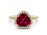 Yellow gold Heart Cut Halo Round Diamond Pavé Band Four-Prong Ring