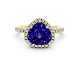 Yellow gold Heart Cut Halo Round Diamond Pavé Band Four-Prong Ring