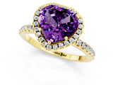Yellow gold Heart Cut Halo Round Diamond Pavé Band Four-Prong Ring_1