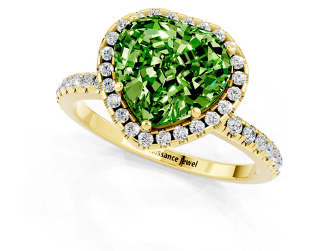 Yellow gold Heart Cut Halo Round Diamond Pavé Band Four-Prong Ring_1