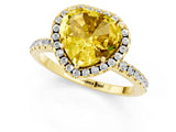 Yellow gold Heart Cut Halo Round Diamond Pavé Band Four-Prong Ring_1