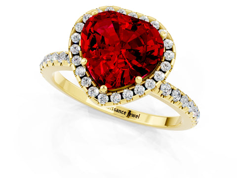 Yellow gold Heart Cut Halo Round Diamond Pavé Band Four-Prong Ring_1