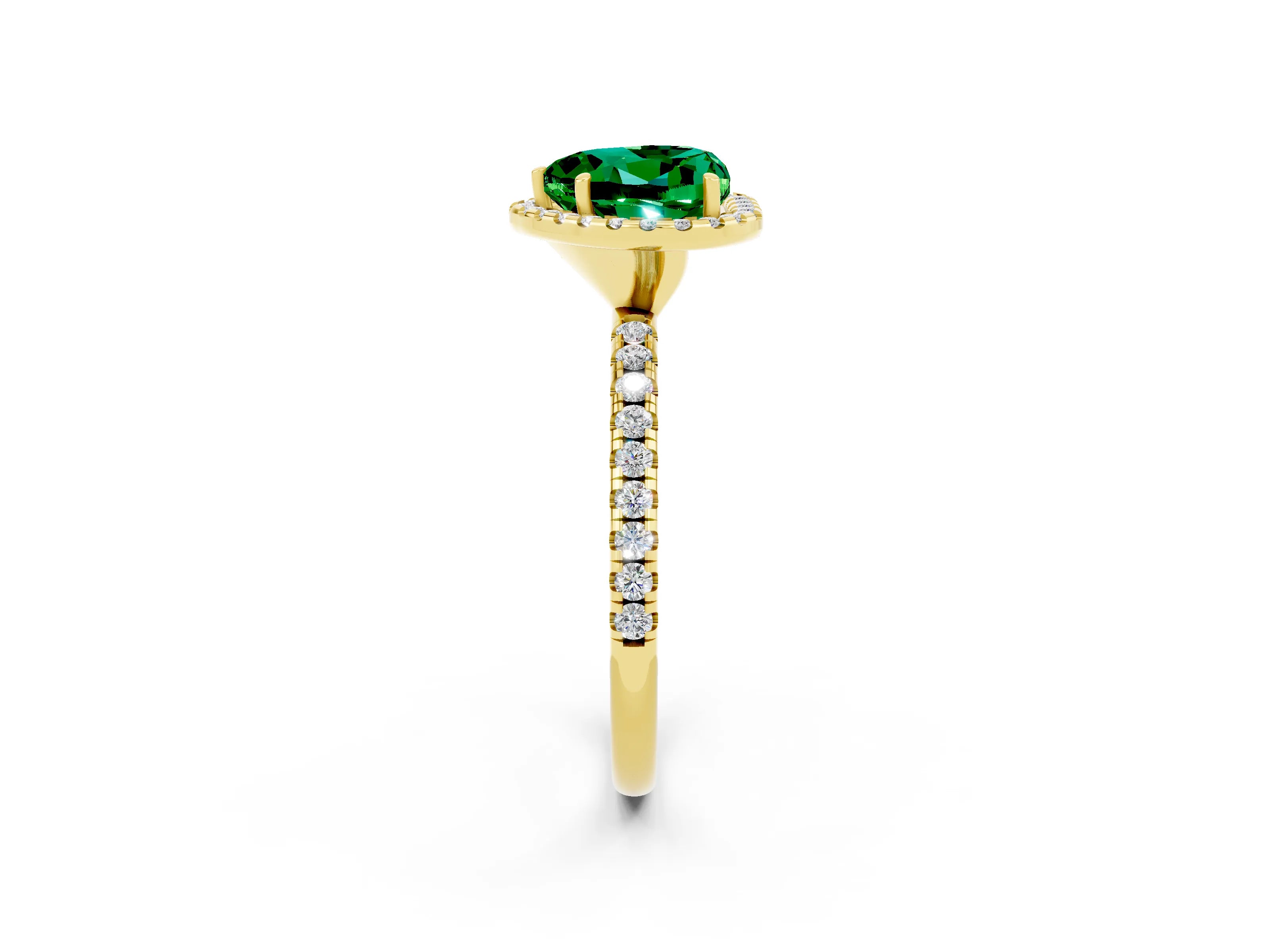 Yellow gold Heart Cut Halo Round Diamond Pavé Band Four-Prong Ring_2
