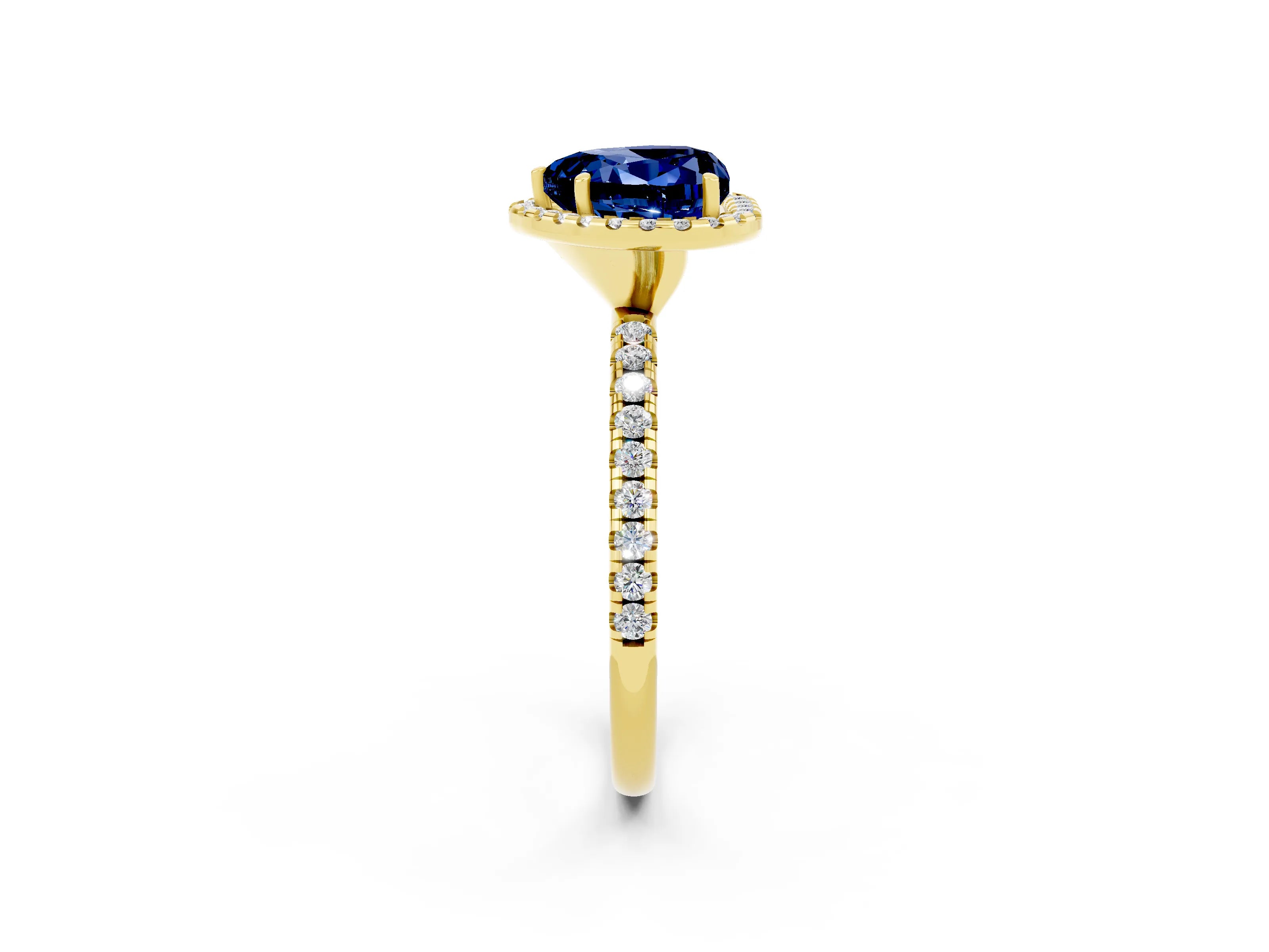 Yellow gold Heart Cut Halo Round Diamond Pavé Band Four-Prong Ring_2