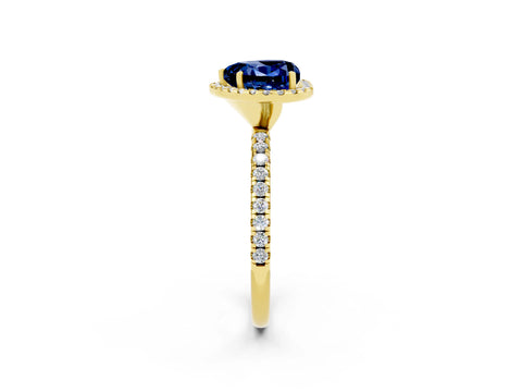 Yellow gold Heart Cut Halo Round Diamond Pavé Band Four-Prong Ring_2