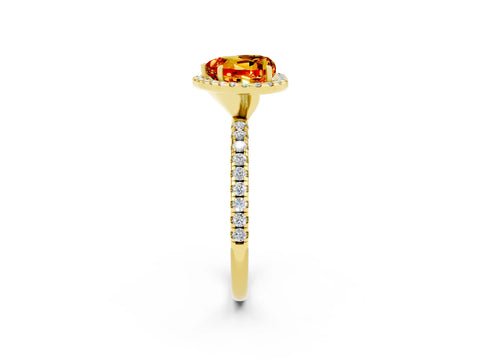 Yellow gold Heart Cut Halo Round Diamond Pavé Band Four-Prong Ring_2