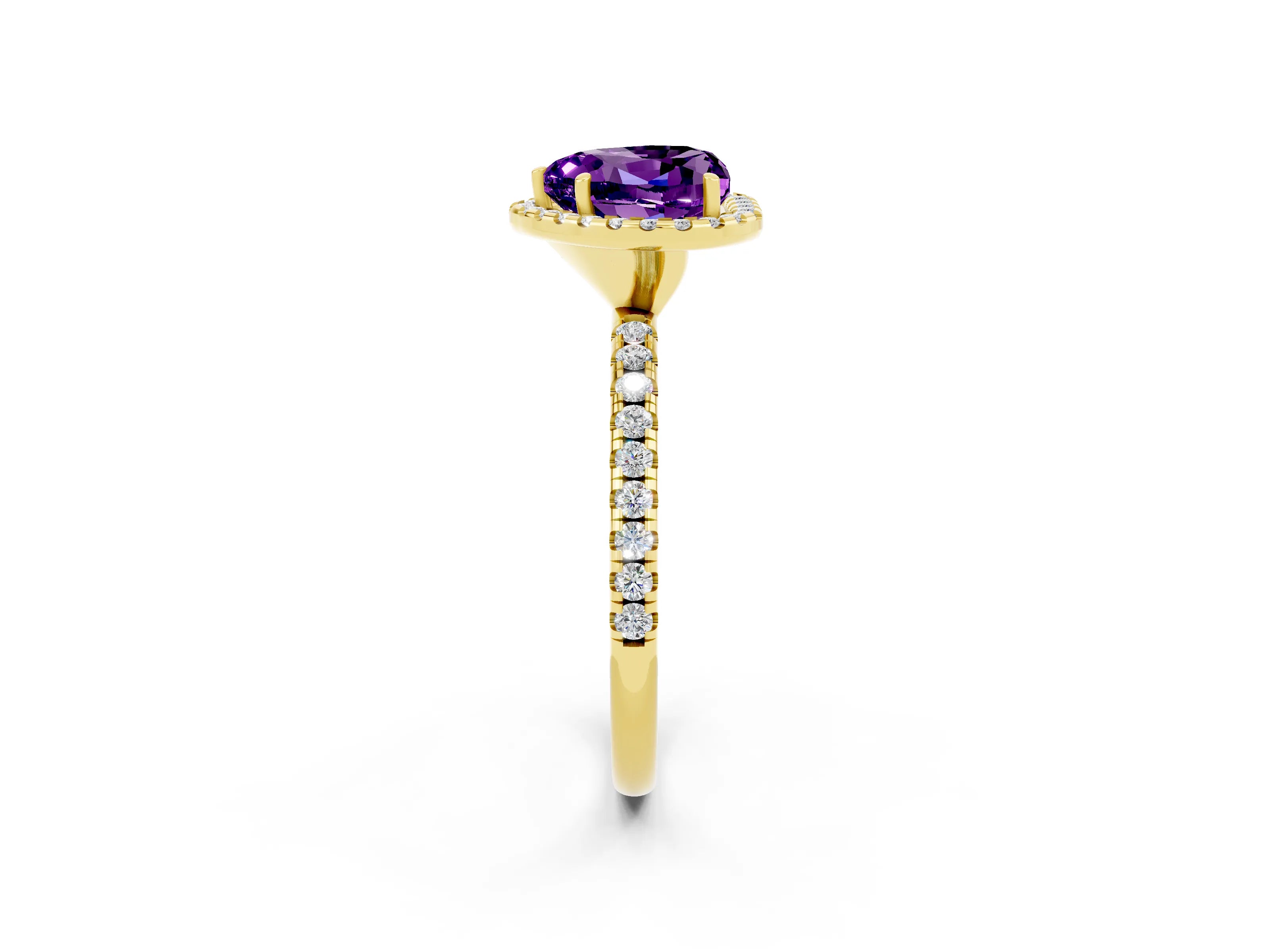 Yellow gold Heart Cut Halo Round Diamond Pavé Band Four-Prong Ring_2
